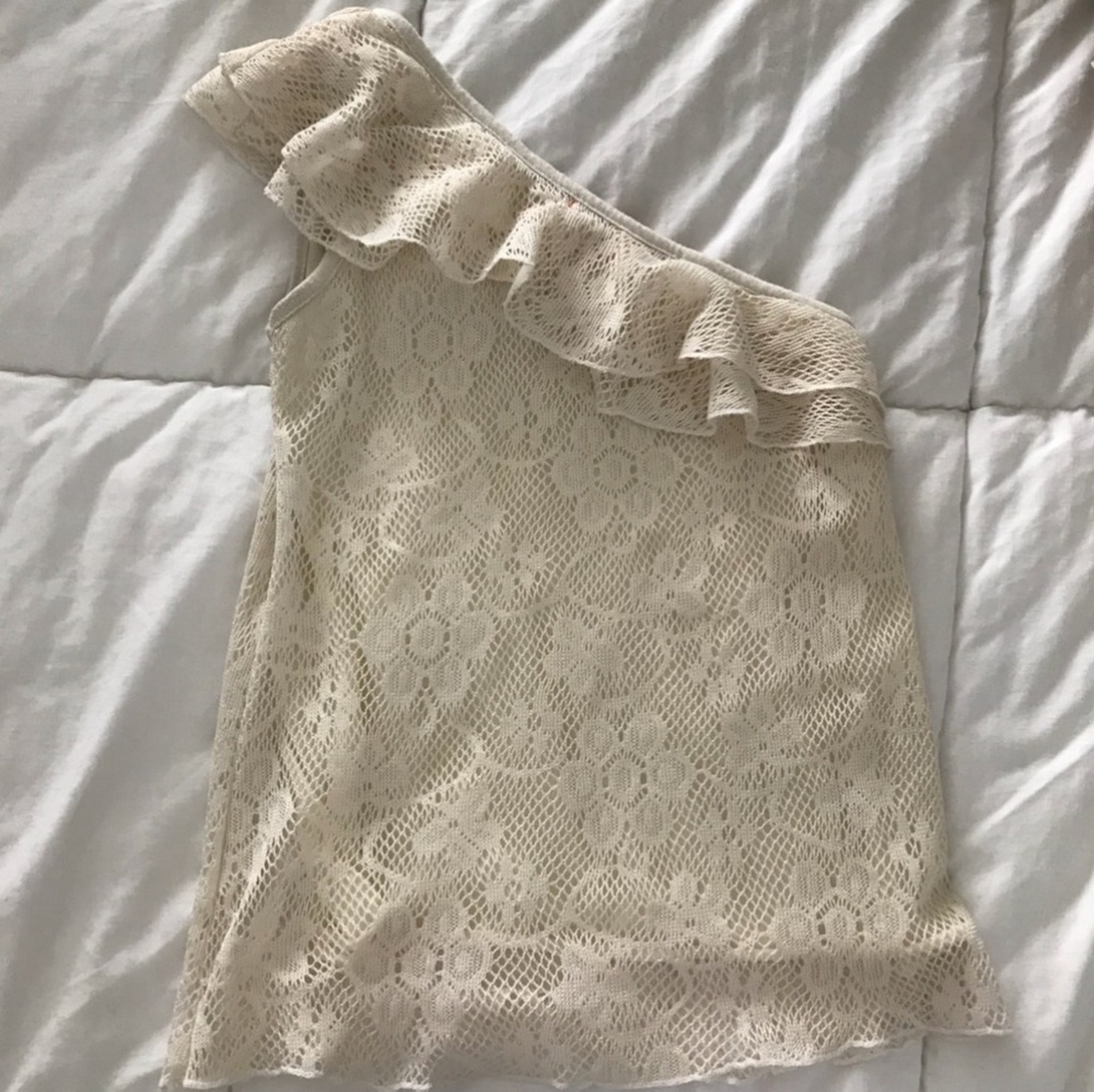 One Shoulder Mesh Blouse